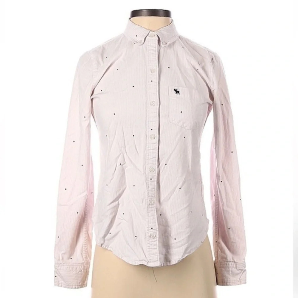 Vintage Abercrombie & Fitch Pink Polkadot Button Down Blouse Moose Y2K Size XS